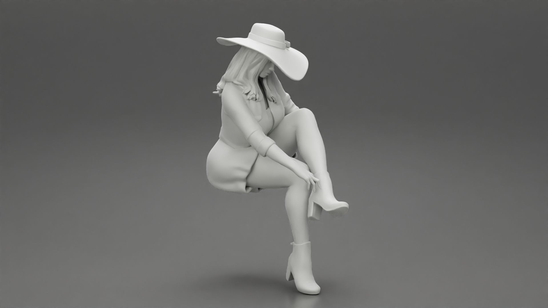 Sexy woman sitting in hat and boots 3D print model_10