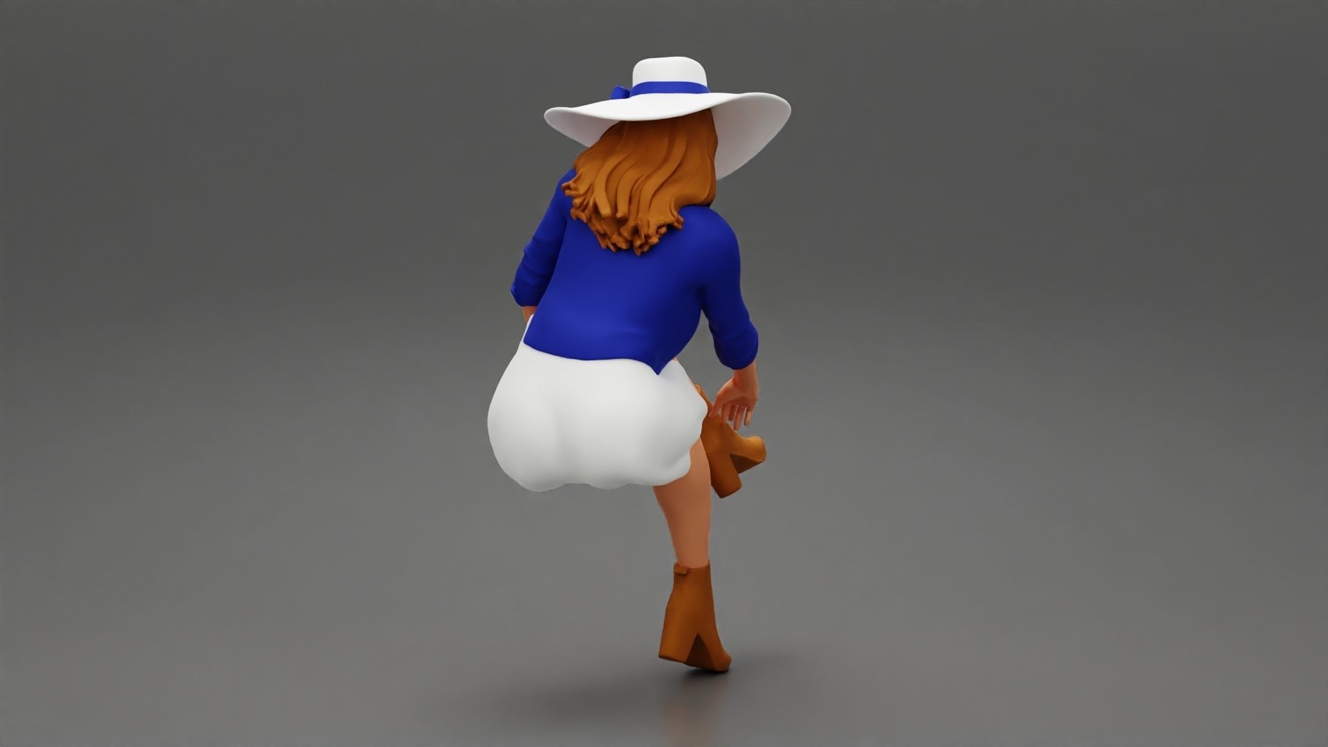 Sexy woman sitting in hat and boots 3D print model_3