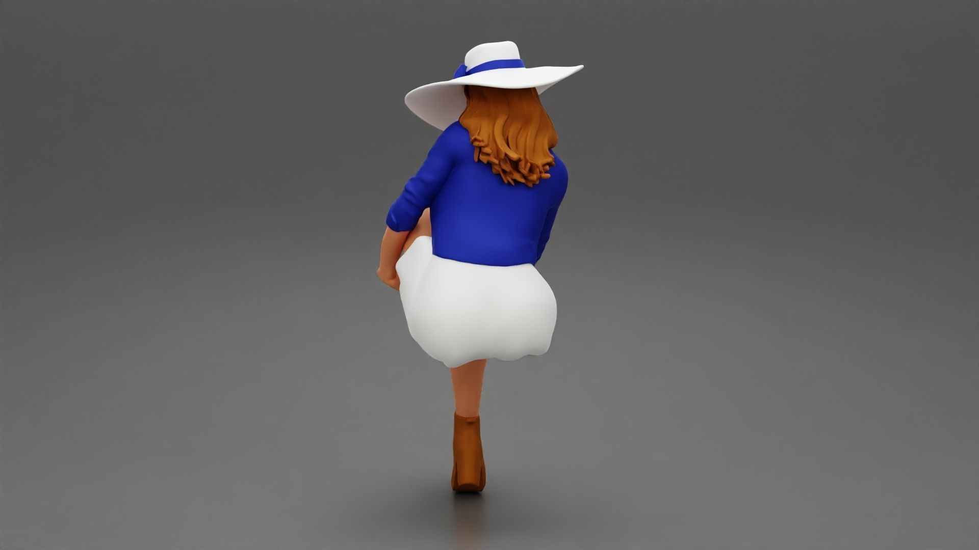 Sexy woman sitting in hat and boots 3D print model_4