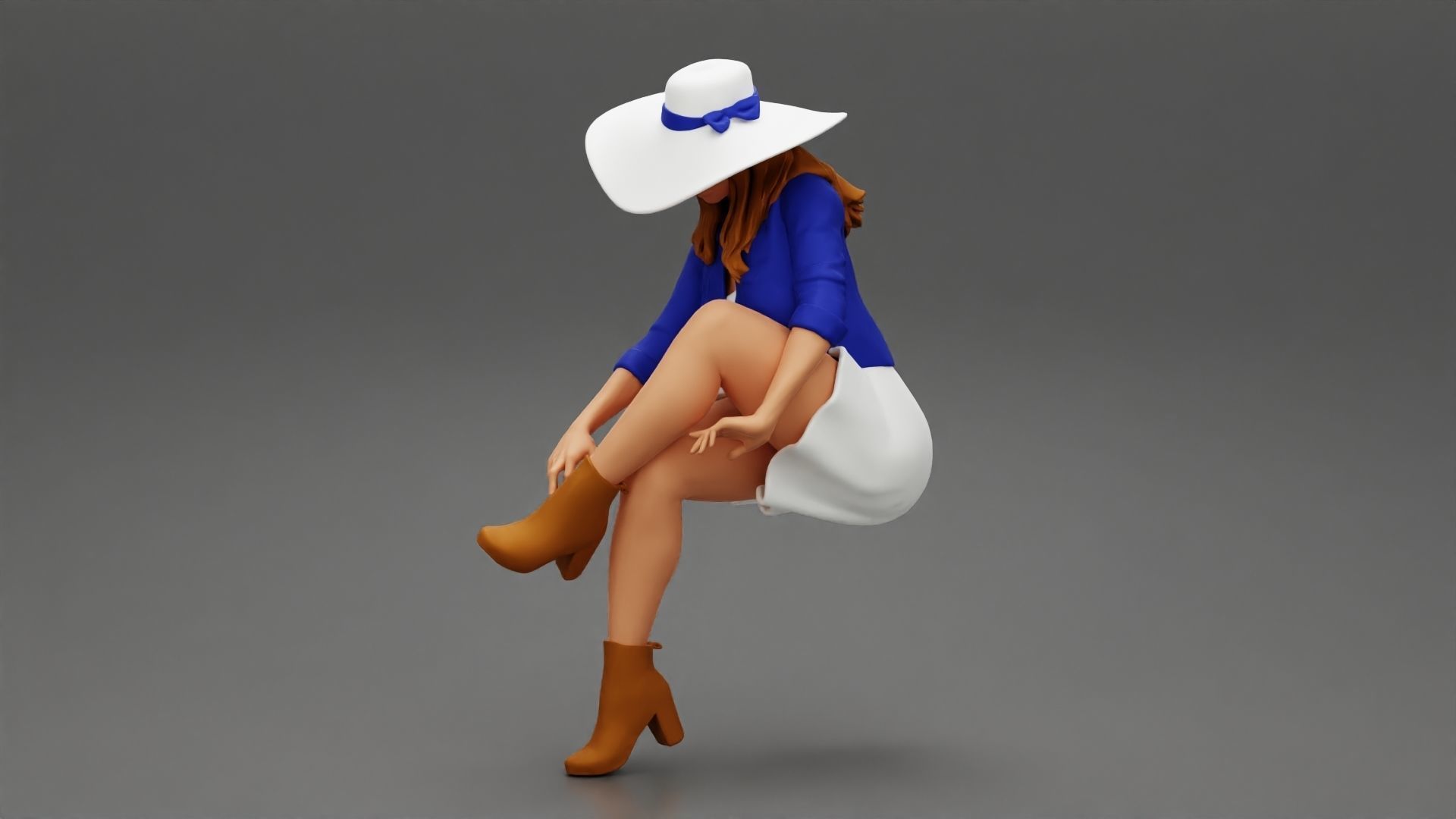 Sexy woman sitting in hat and boots 3D print model_7