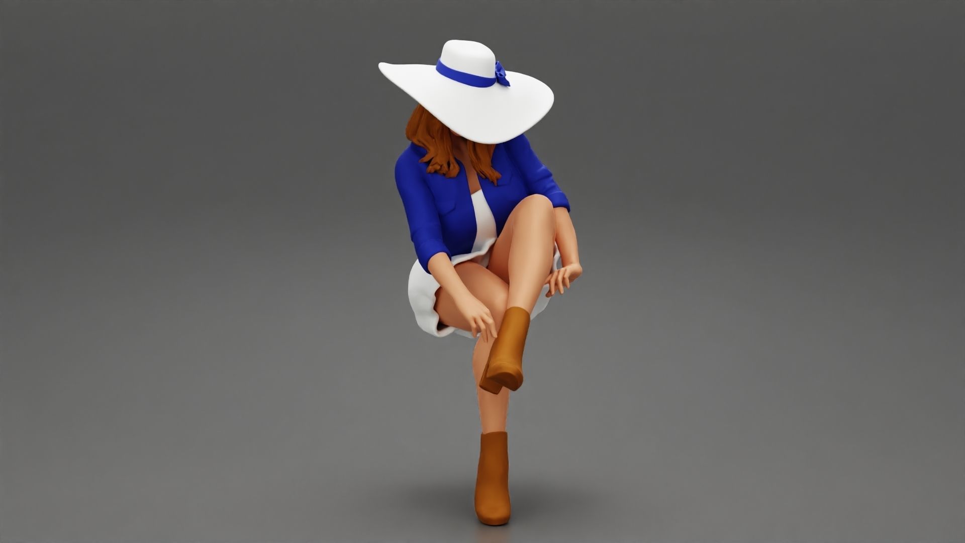 Sexy woman sitting in hat and boots 3D print model_9