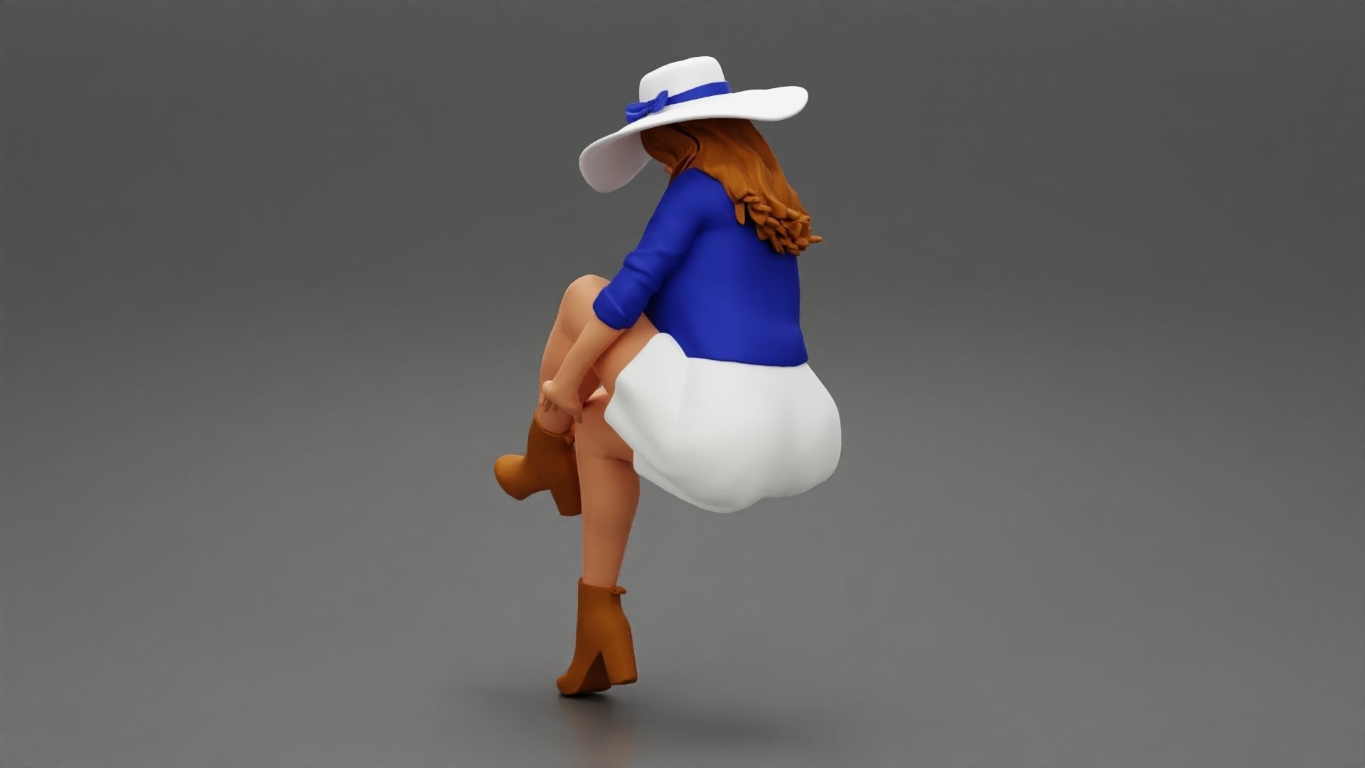Sexy woman sitting in hat and boots 3D print model_5