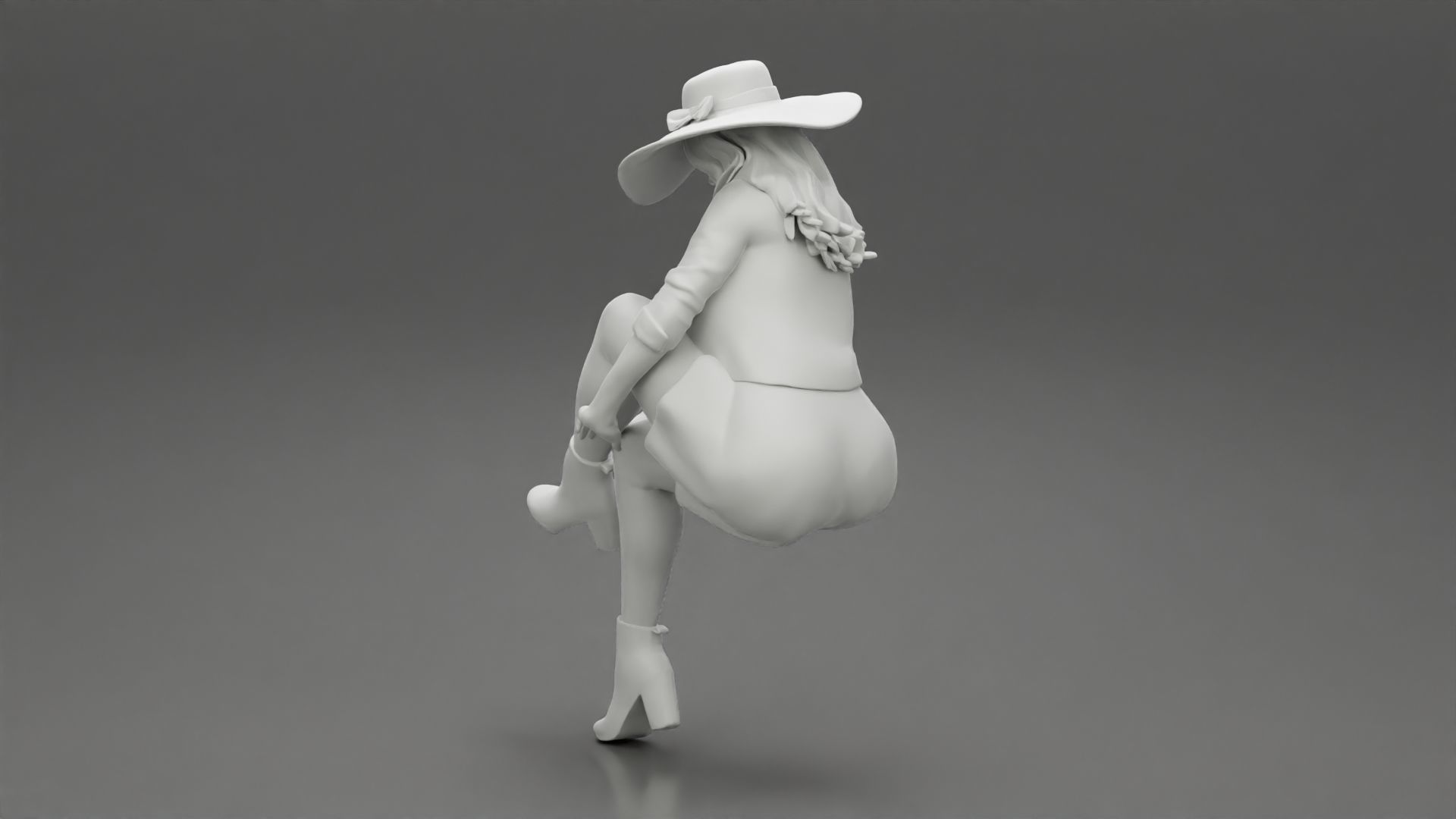 Sexy woman sitting in hat and boots 3D print model_11