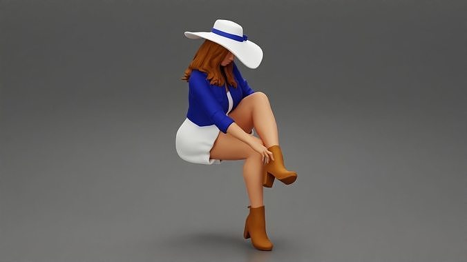 Sexy woman sitting in hat and boots 3D print model