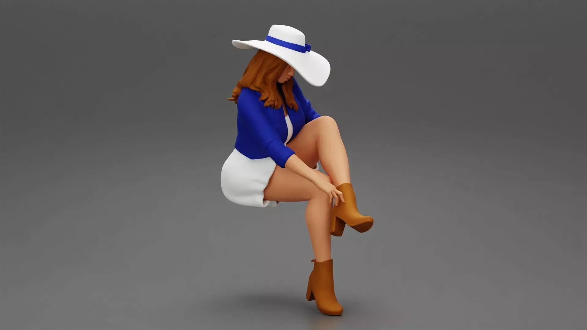 woman sitting in hat and boots 3D print model