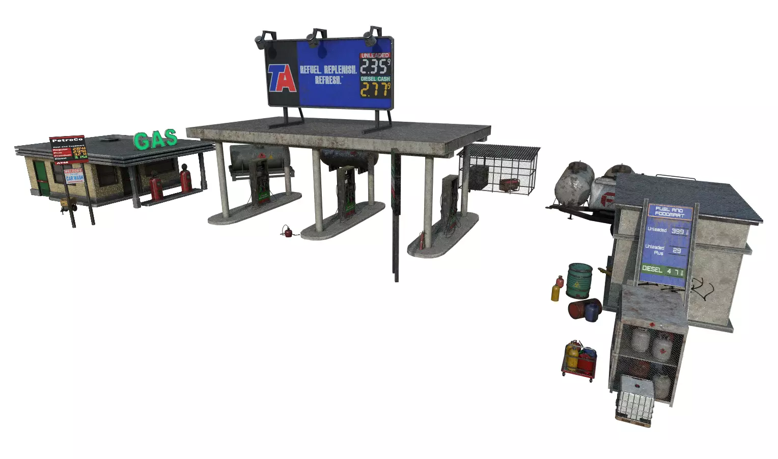 Gas Station Pack Low-poly 3D model_0