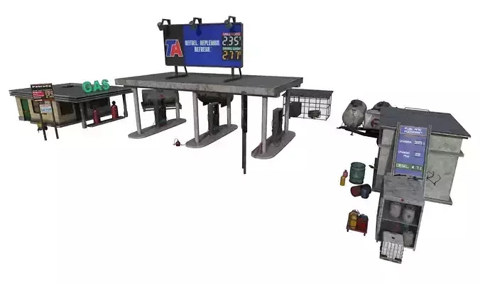 Gas Station Pack Low-poly 3D model