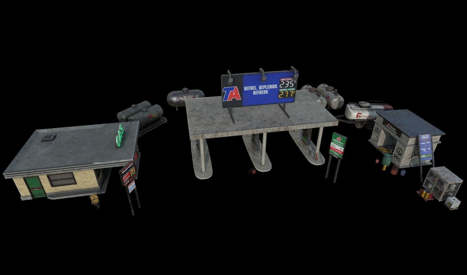 Gas Station Pack Low-poly 3D model_9