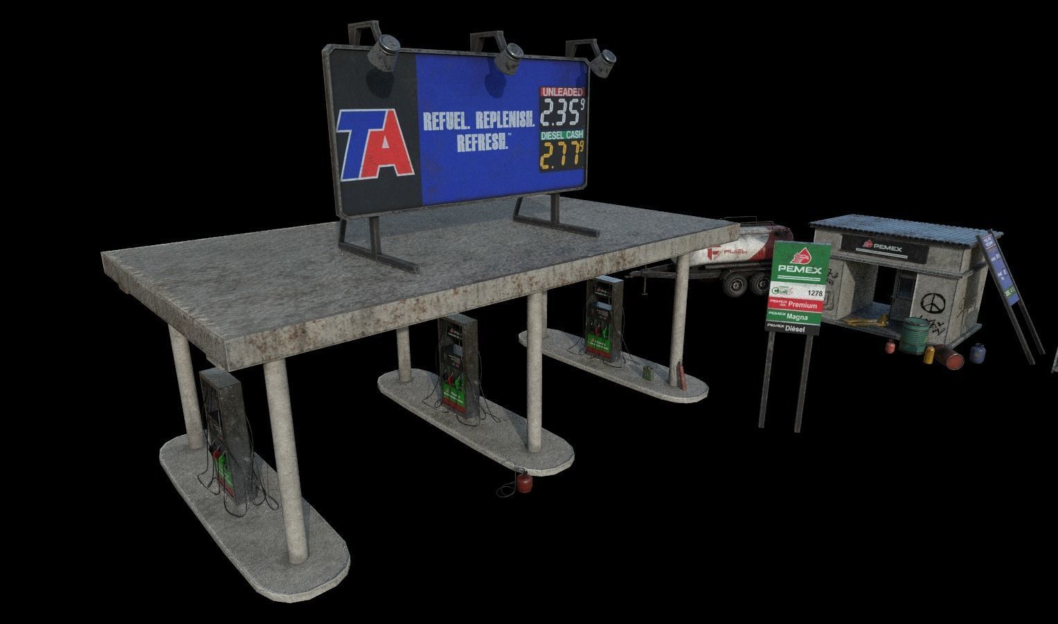 Gas Station Pack Low-poly 3D model_1