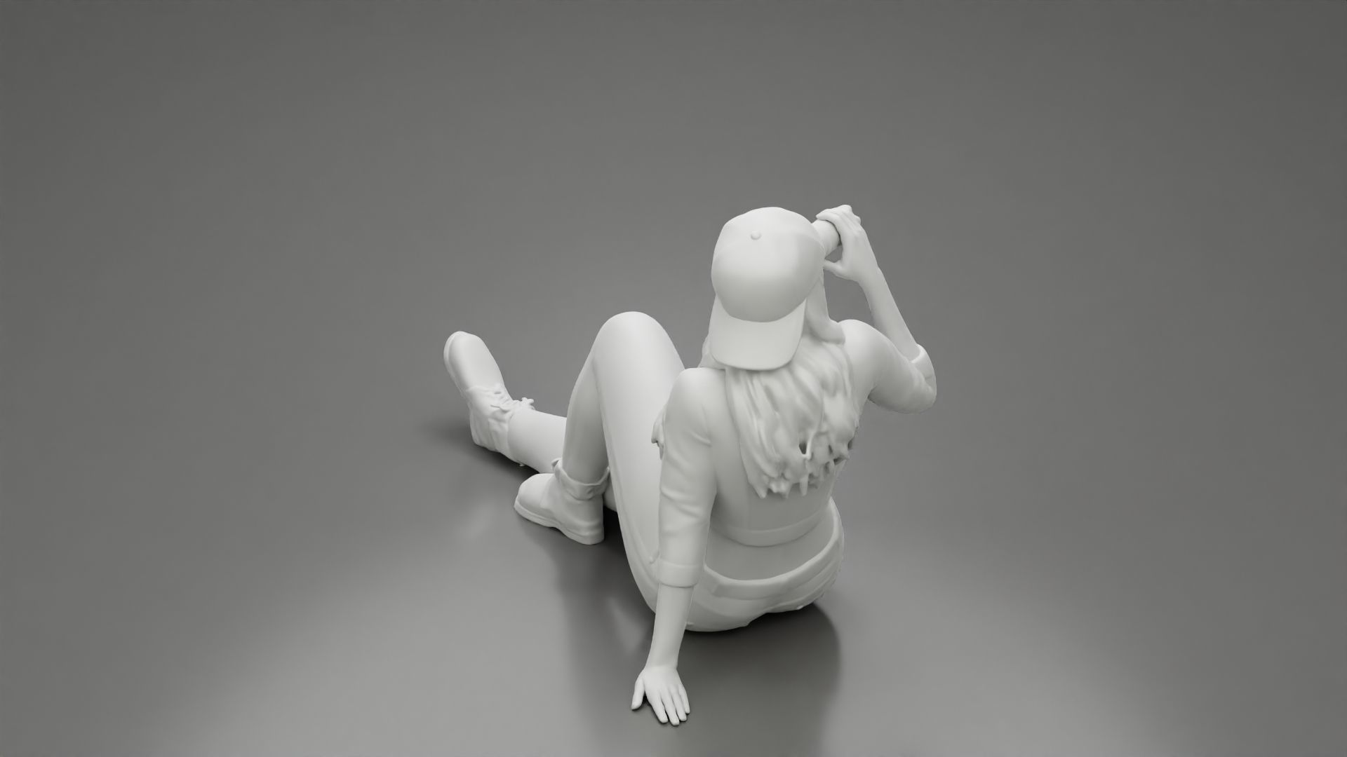 Tired woman mechanic in shirt pants backwards cap drinking water 3D print model_8