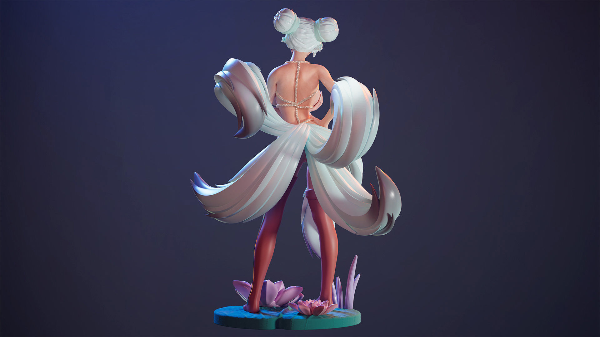 3D Print model - Fox girl - 5-tailed kitsune 3D print model_6
