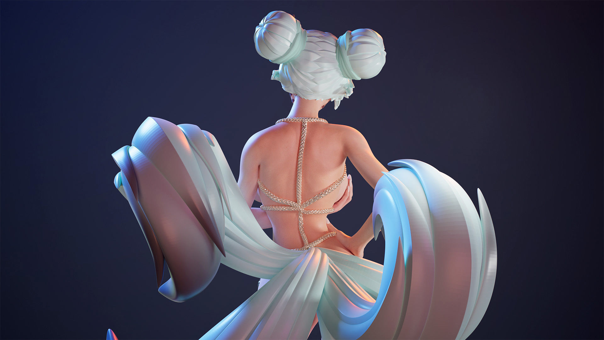 3D Print model - Fox girl - 5-tailed kitsune 3D print model_20