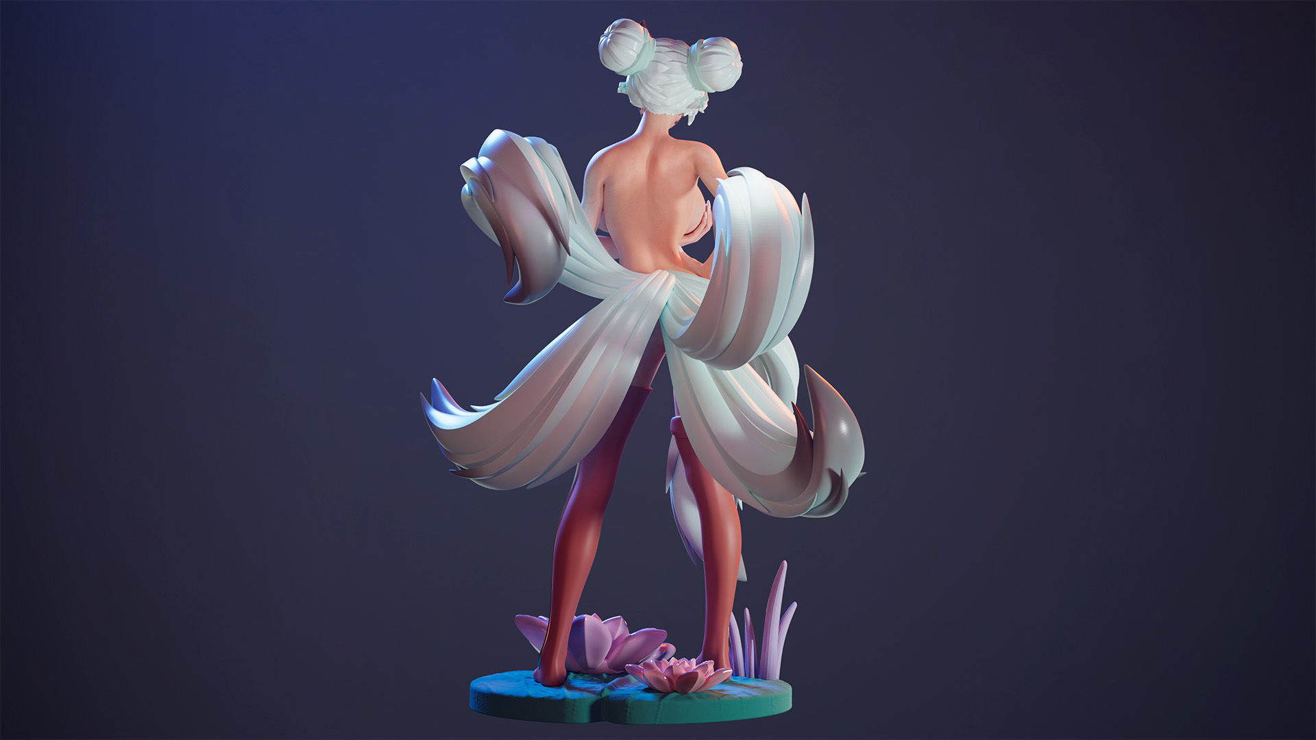 3D Print model - Fox girl - 5-tailed kitsune 3D print model_7