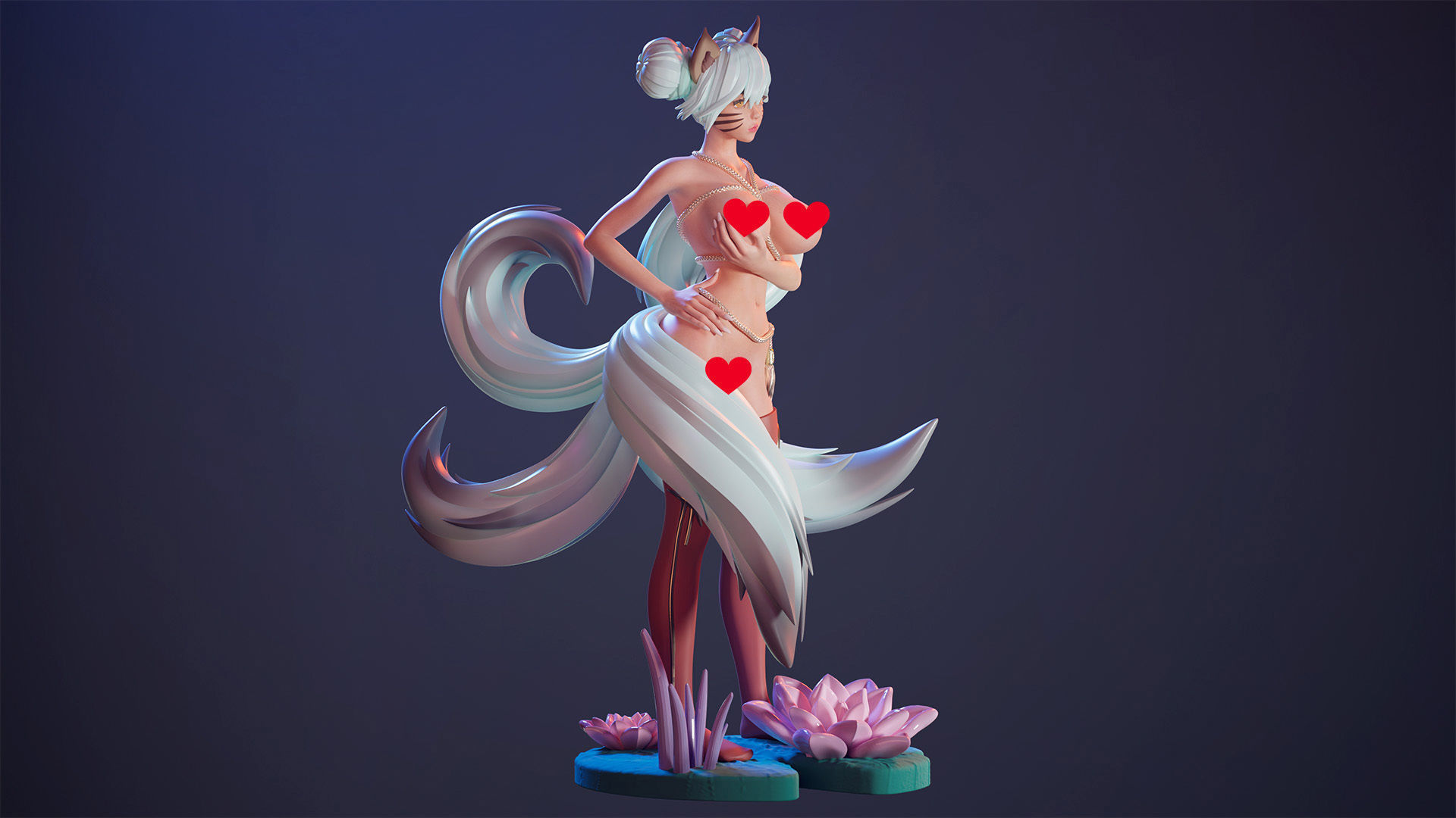 3D Print model - Fox girl - 5-tailed kitsune 3D print model_11