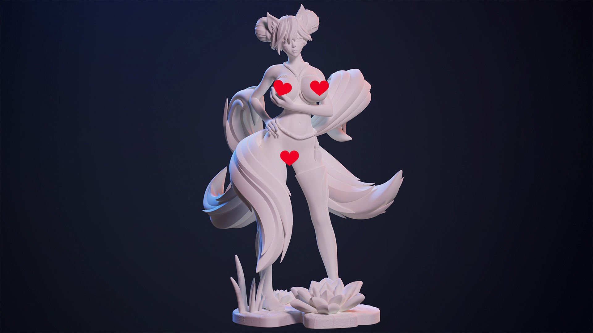 3D Print model - Fox girl - 5-tailed kitsune 3D print model_14