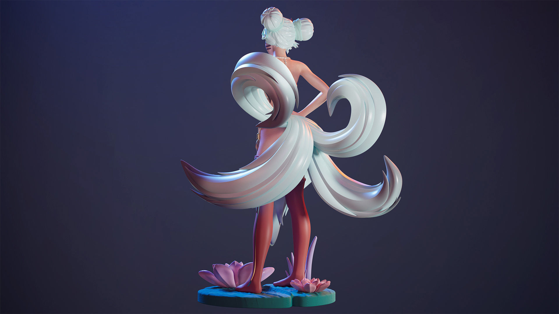 3D Print model - Fox girl - 5-tailed kitsune 3D print model_13