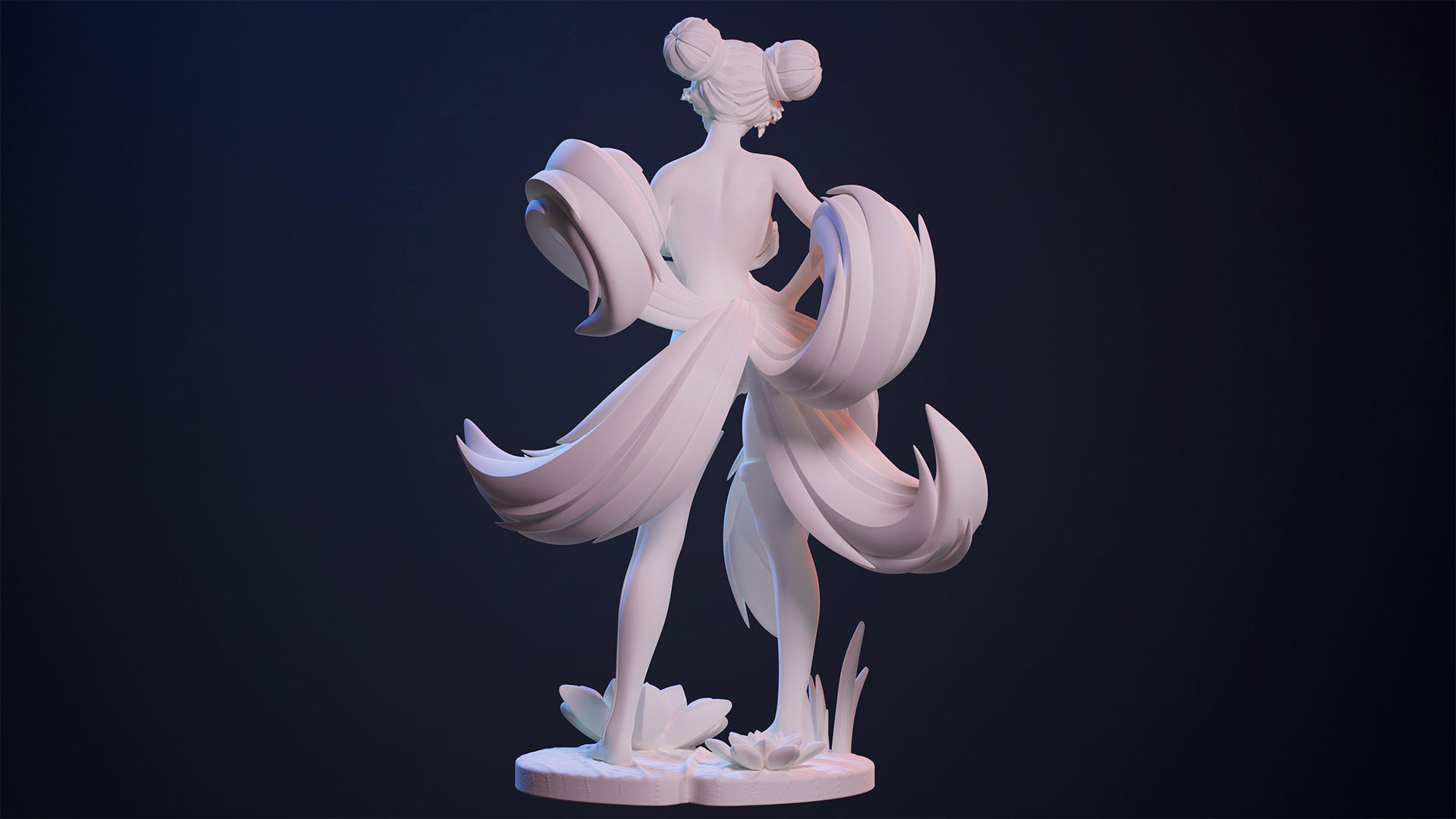 3D Print model - Fox girl - 5-tailed kitsune 3D print model_17