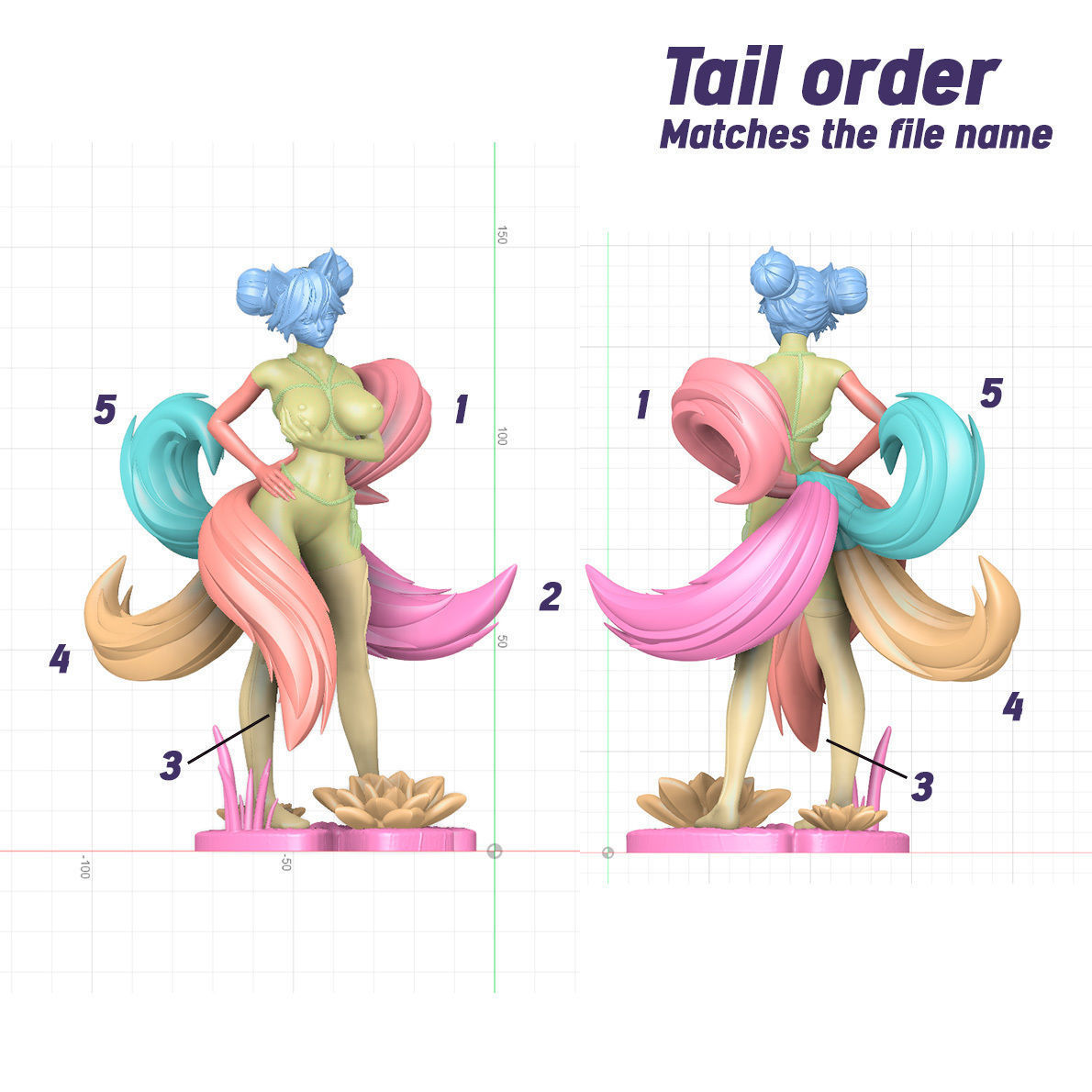 3D Print model - Fox girl - 5-tailed kitsune 3D print model_26