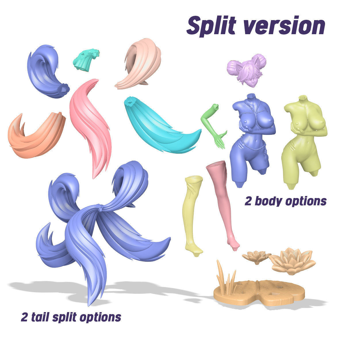 3D Print model - Fox girl - 5-tailed kitsune 3D print model_24