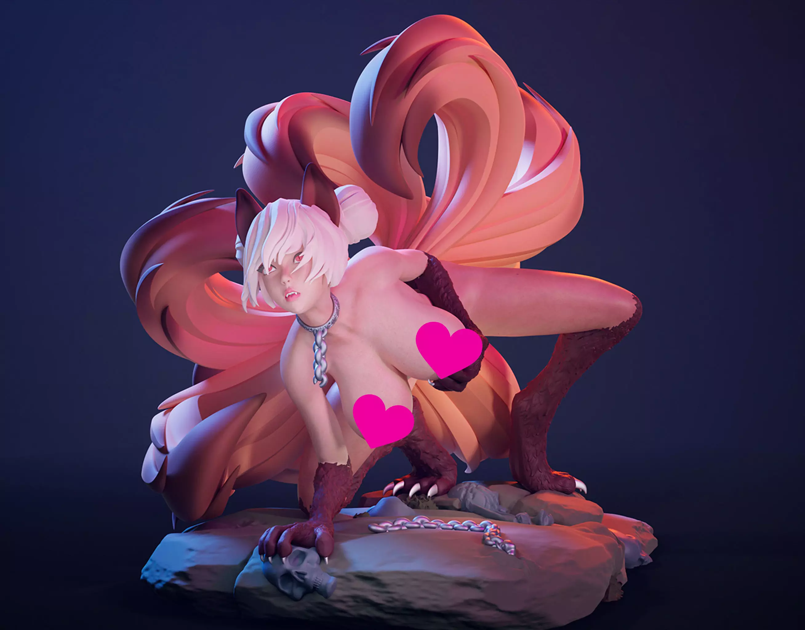 3D Print model - Fox girl - 9-tailed kitsune 3D print model_0