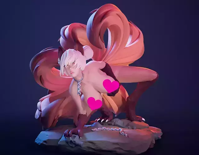 3D Print model - Fox girl - 9-tailed kitsune