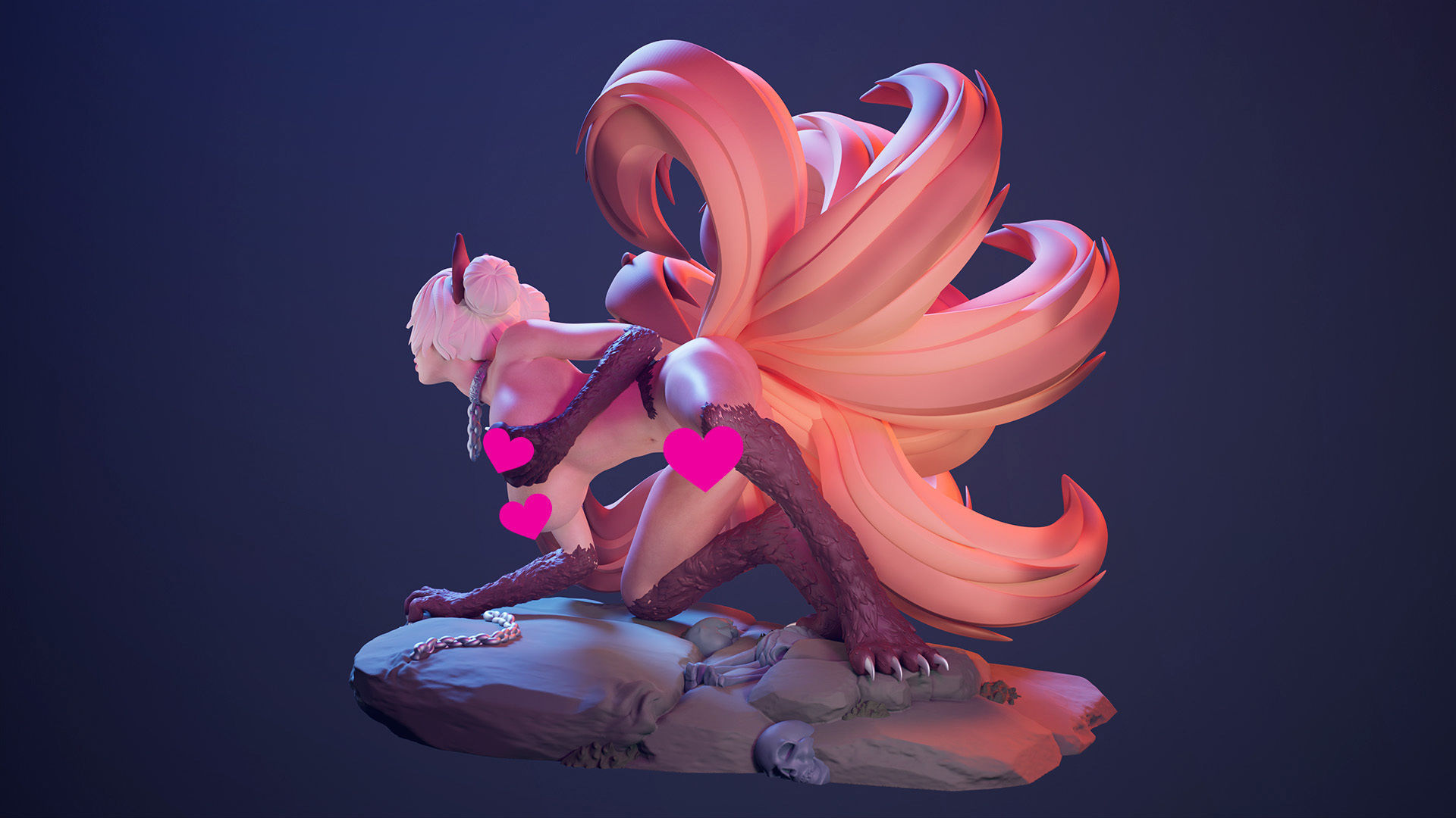 3D Print model - Fox girl - 9-tailed kitsune 3D print model_18