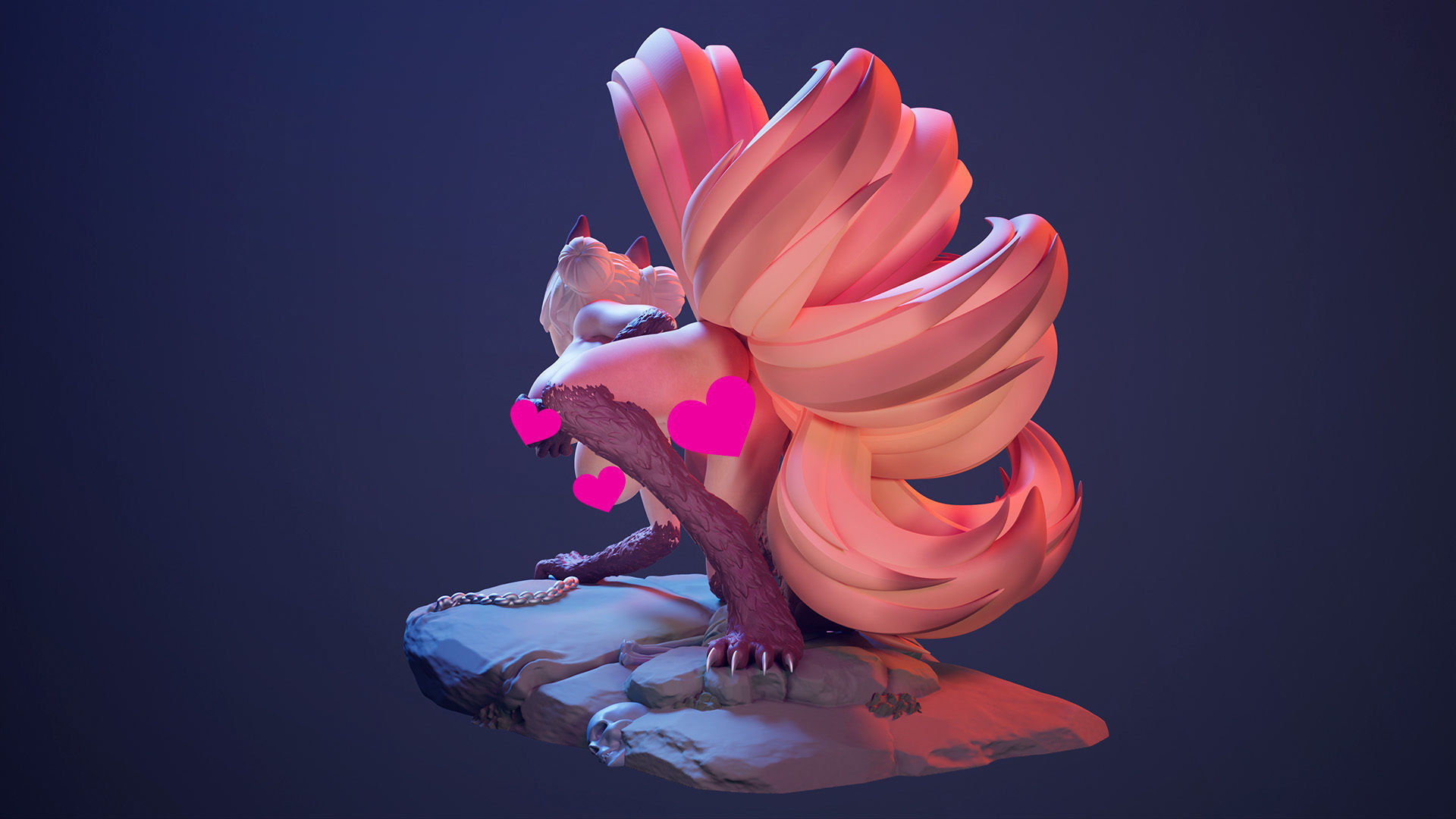 3D Print model - Fox girl - 9-tailed kitsune 3D print model_19