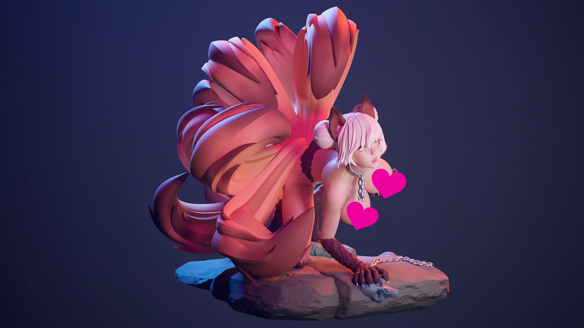 3D Print model - Fox girl - 9-tailed kitsune 3D print model_24