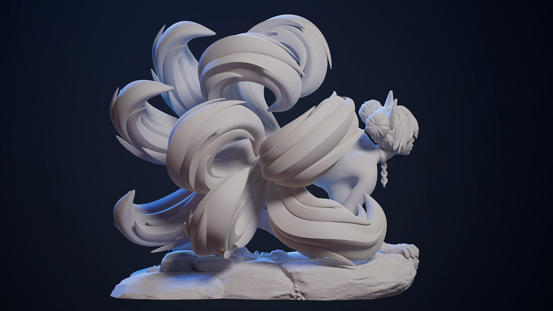 3D Print model - Fox girl - 9-tailed kitsune 3D print model_7