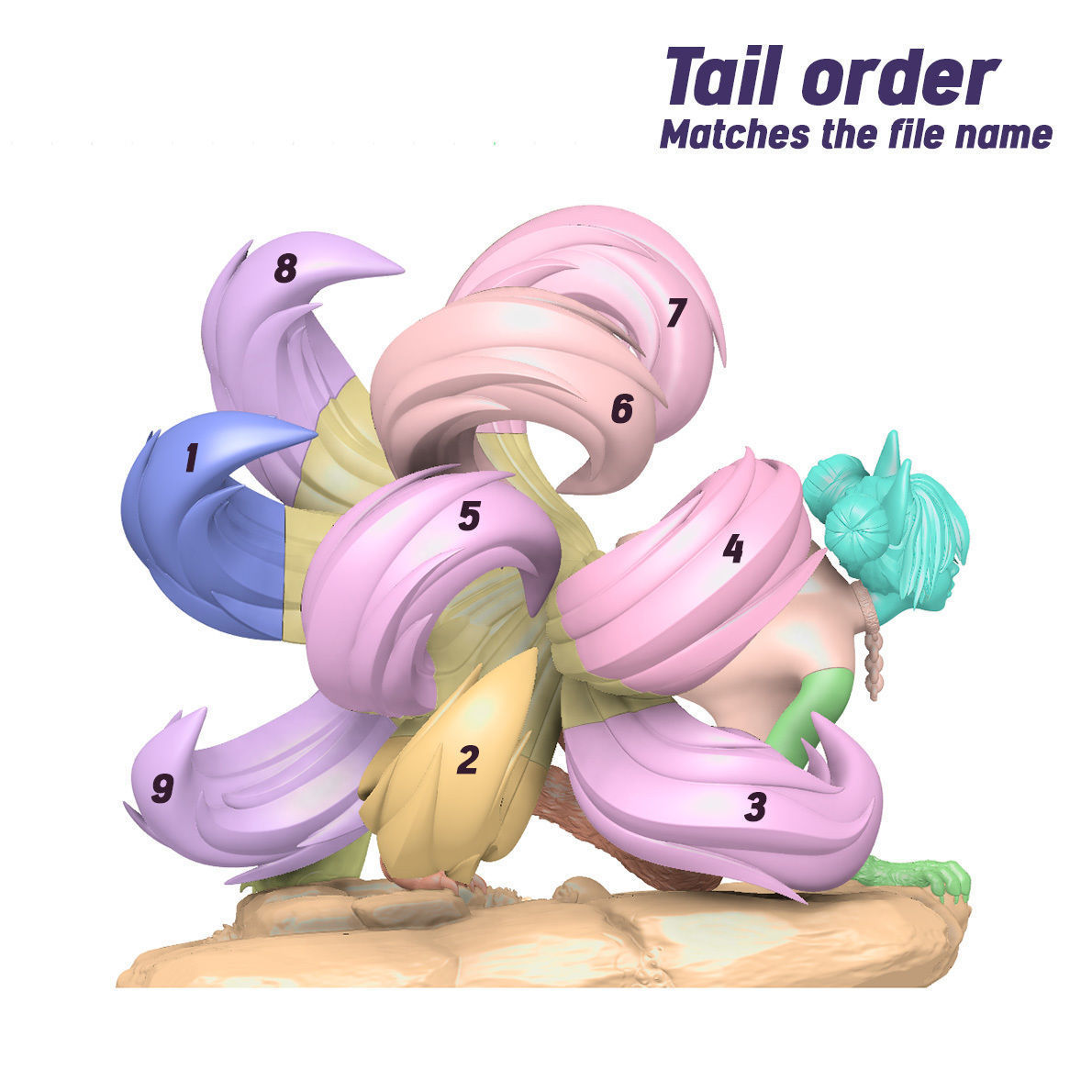 3D Print model - Fox girl - 9-tailed kitsune 3D print model_26