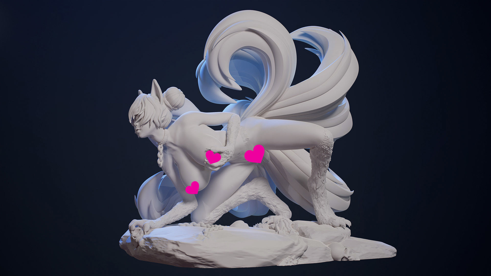 3D Print model - Fox girl - 9-tailed kitsune 3D print model_6