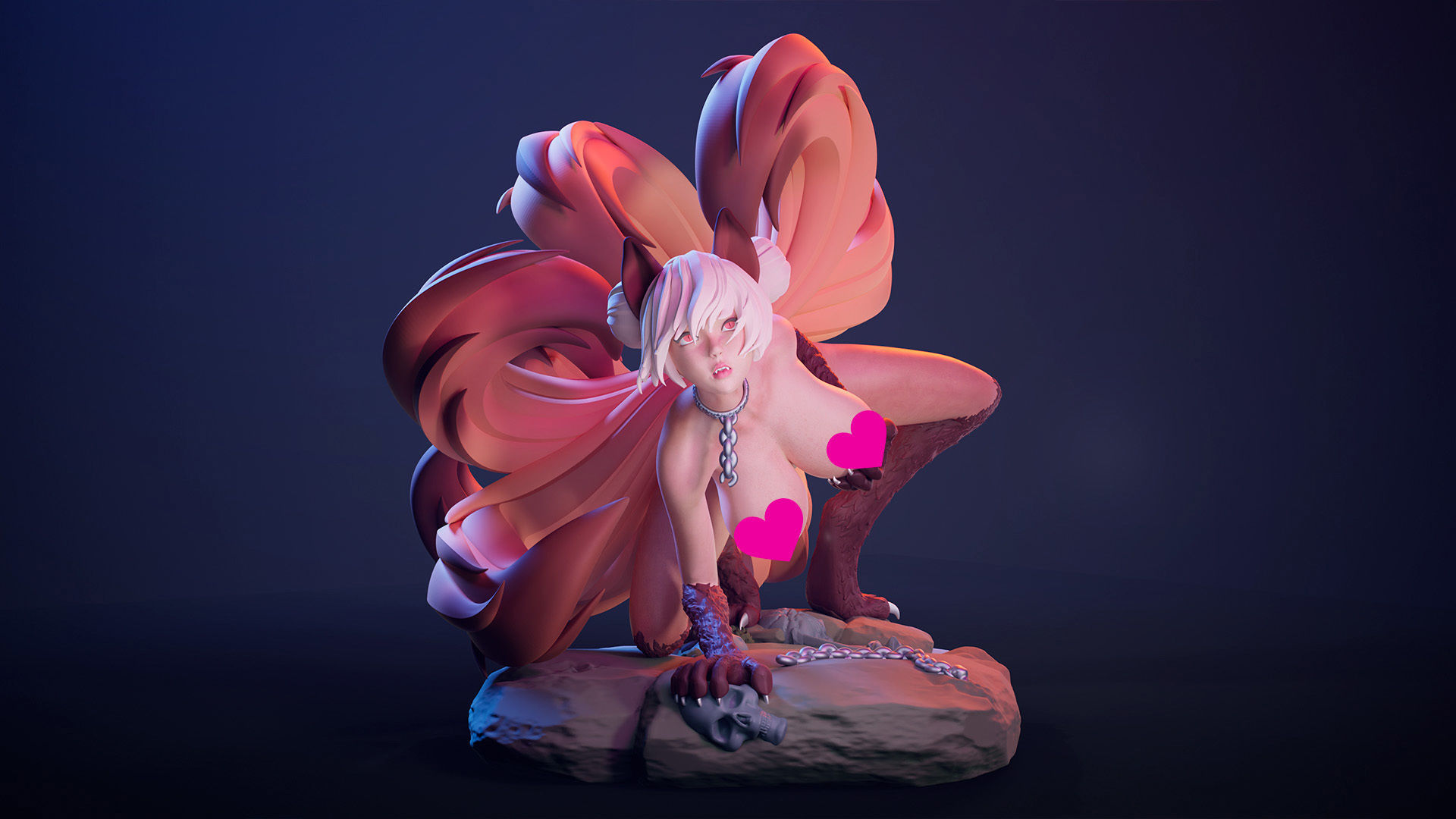 3D Print model - Fox girl - 9-tailed kitsune 3D print model_11