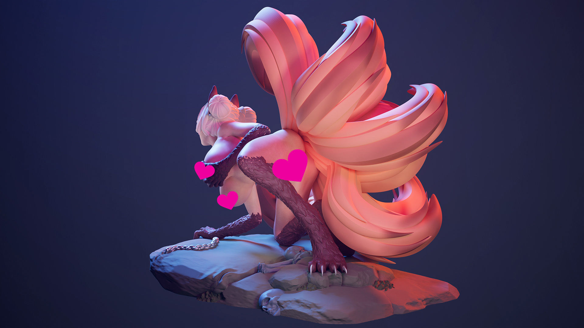 3D Print model - Fox girl - 9-tailed kitsune 3D print model_23