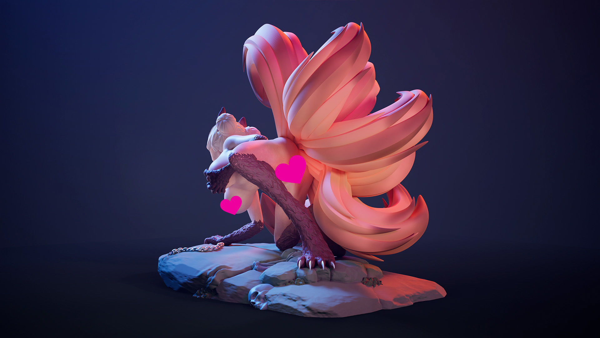 3D Print model - Fox girl - 9-tailed kitsune 3D print model_13
