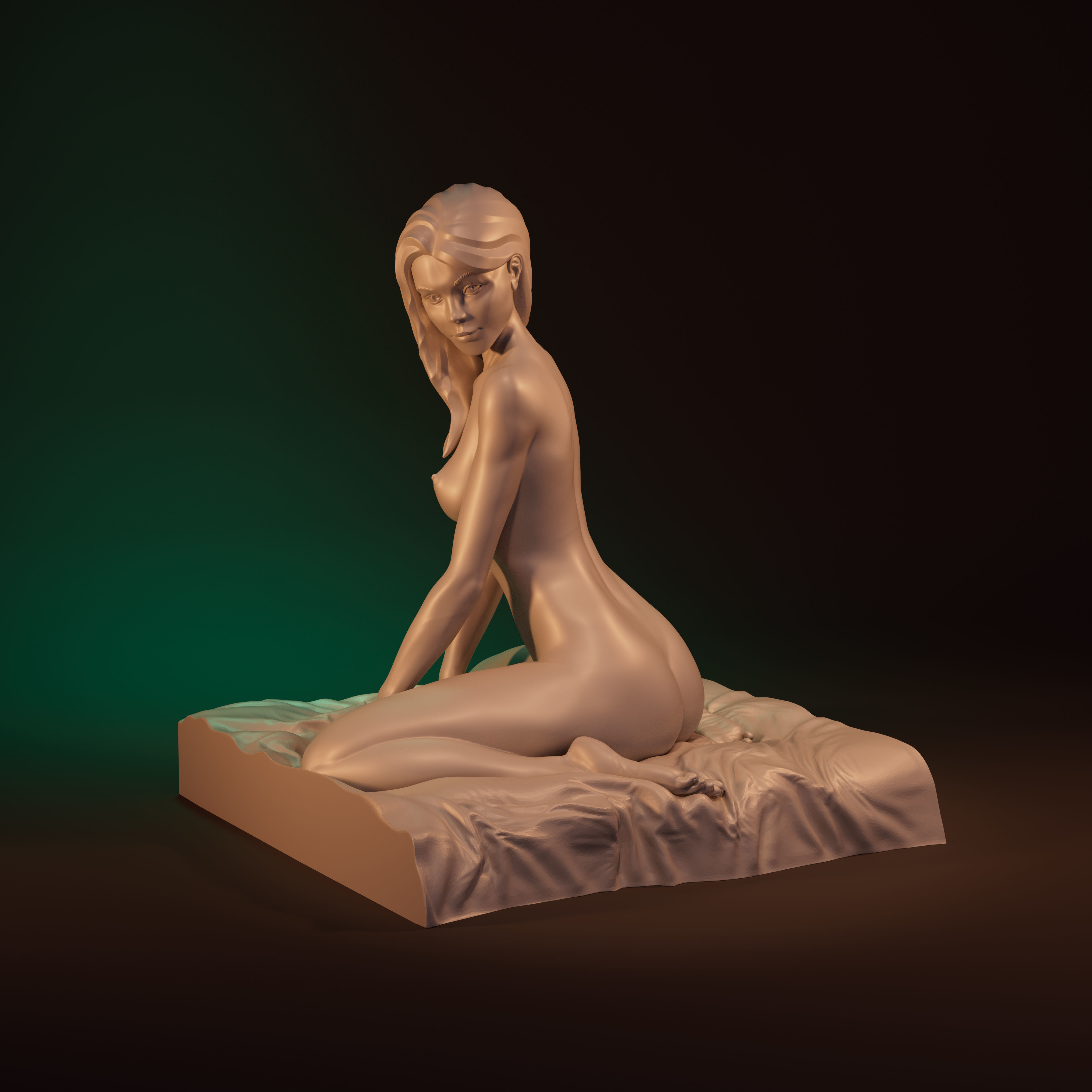 Lady in languid expectation printable figurine 3D print model_1