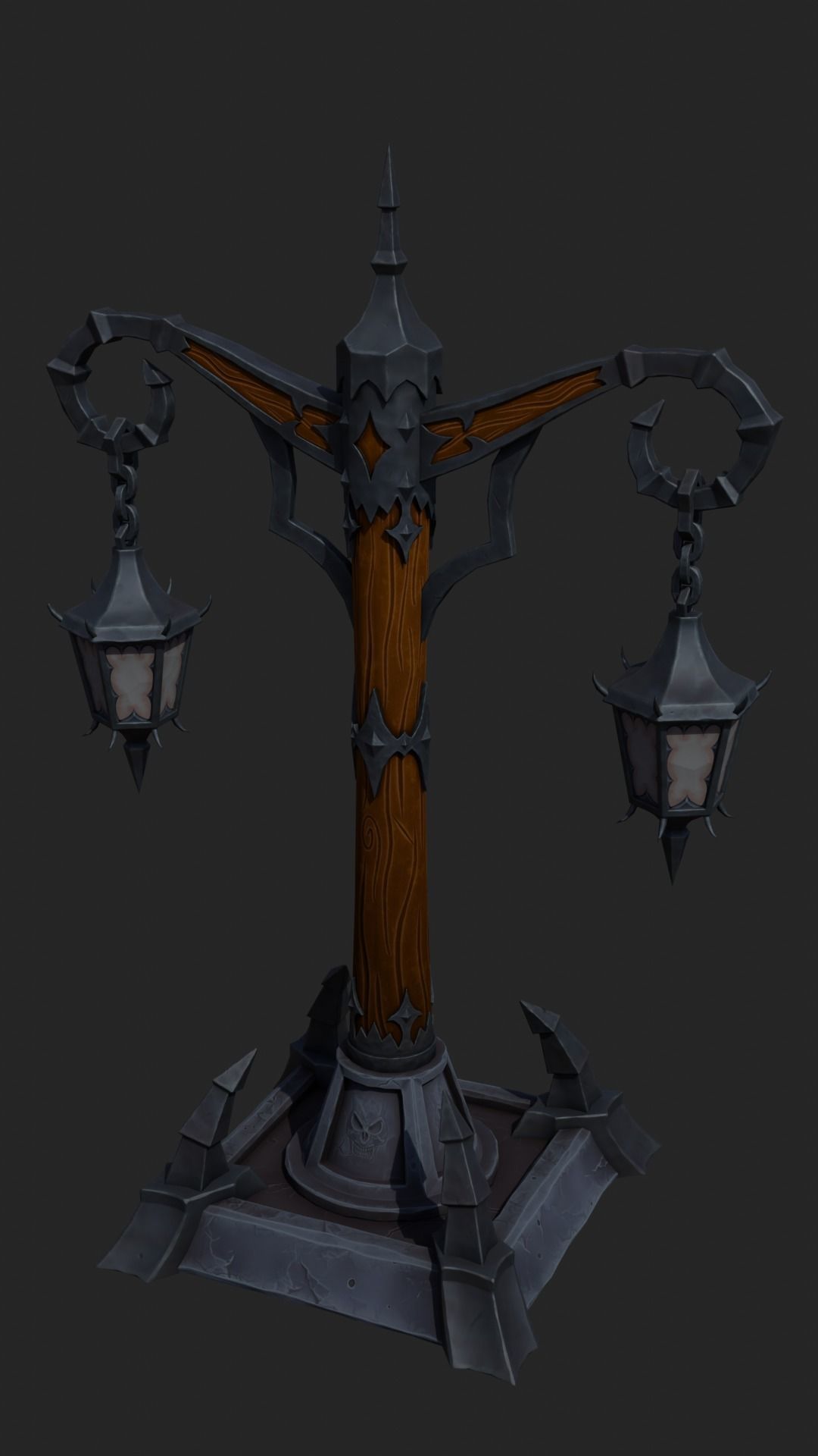 Stylized Lamp post with 5 lights Low-poly 3D model_8