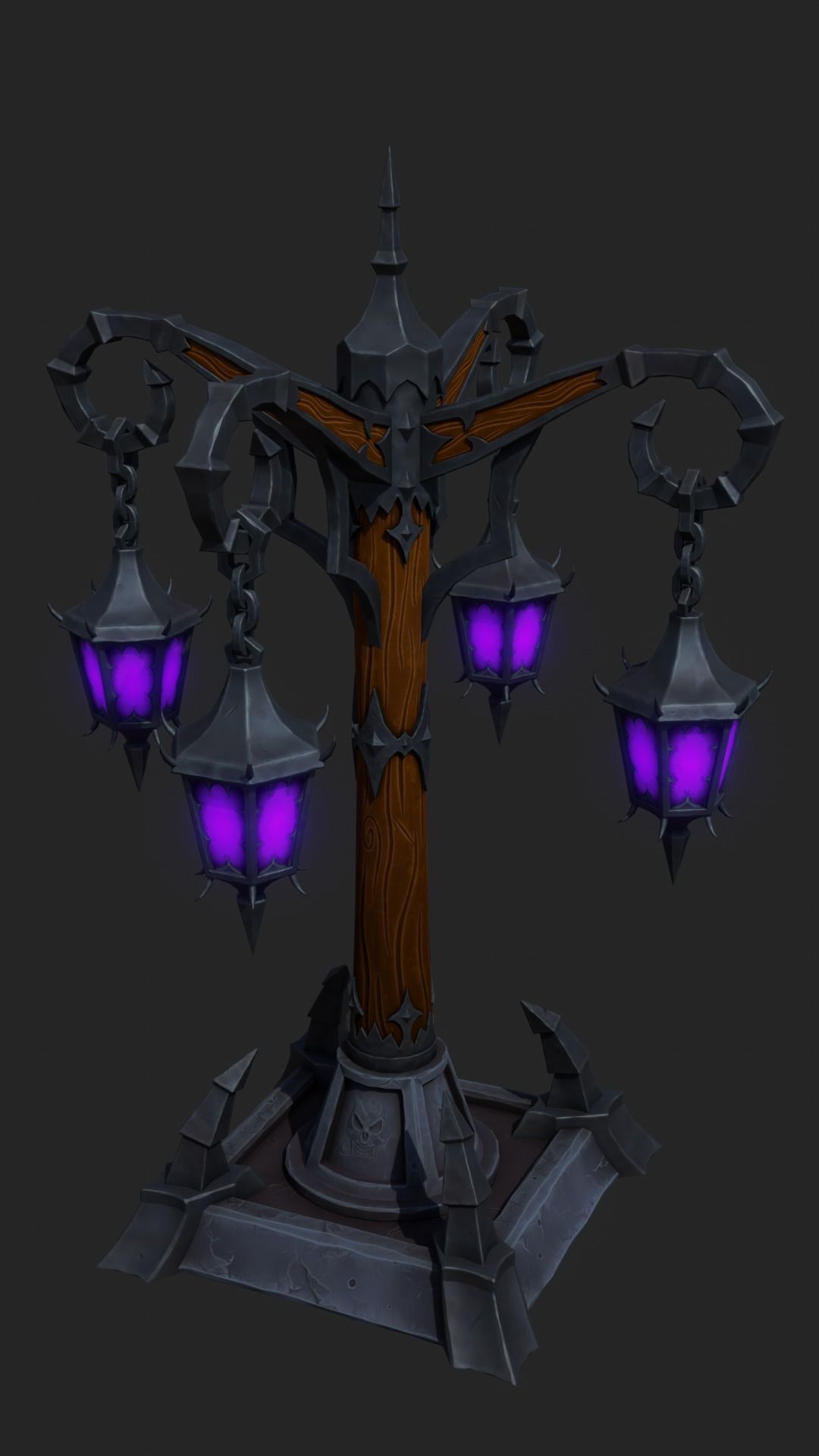 Stylized Lamp post with 5 lights Low-poly 3D model_7