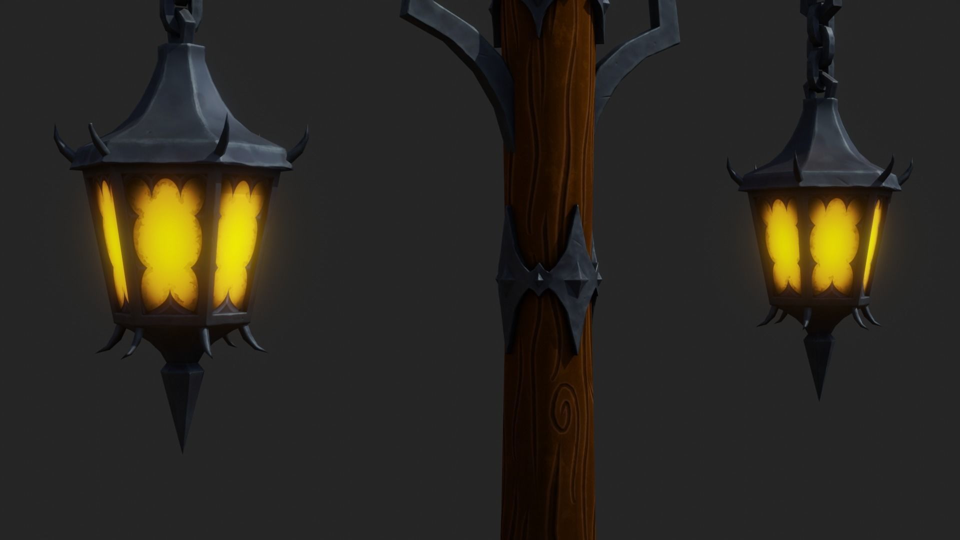 Stylized Lamp post with 5 lights Low-poly 3D model_3
