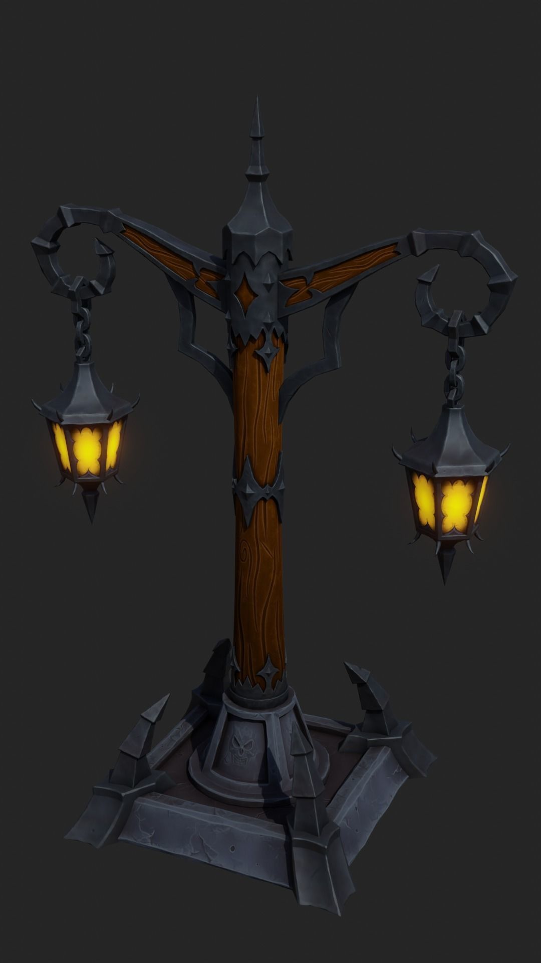 Stylized Lamp post with 5 lights Low-poly 3D model_1