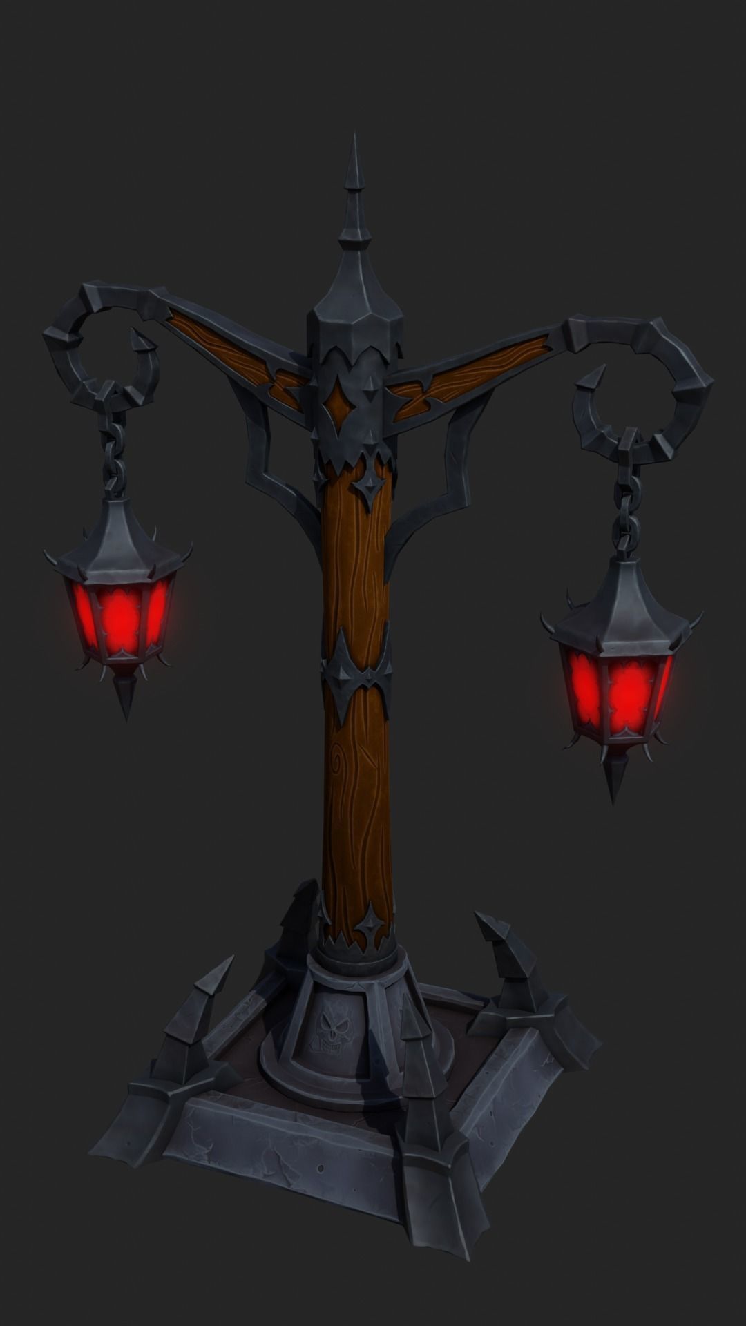 Stylized Lamp post with 5 lights Low-poly 3D model_5