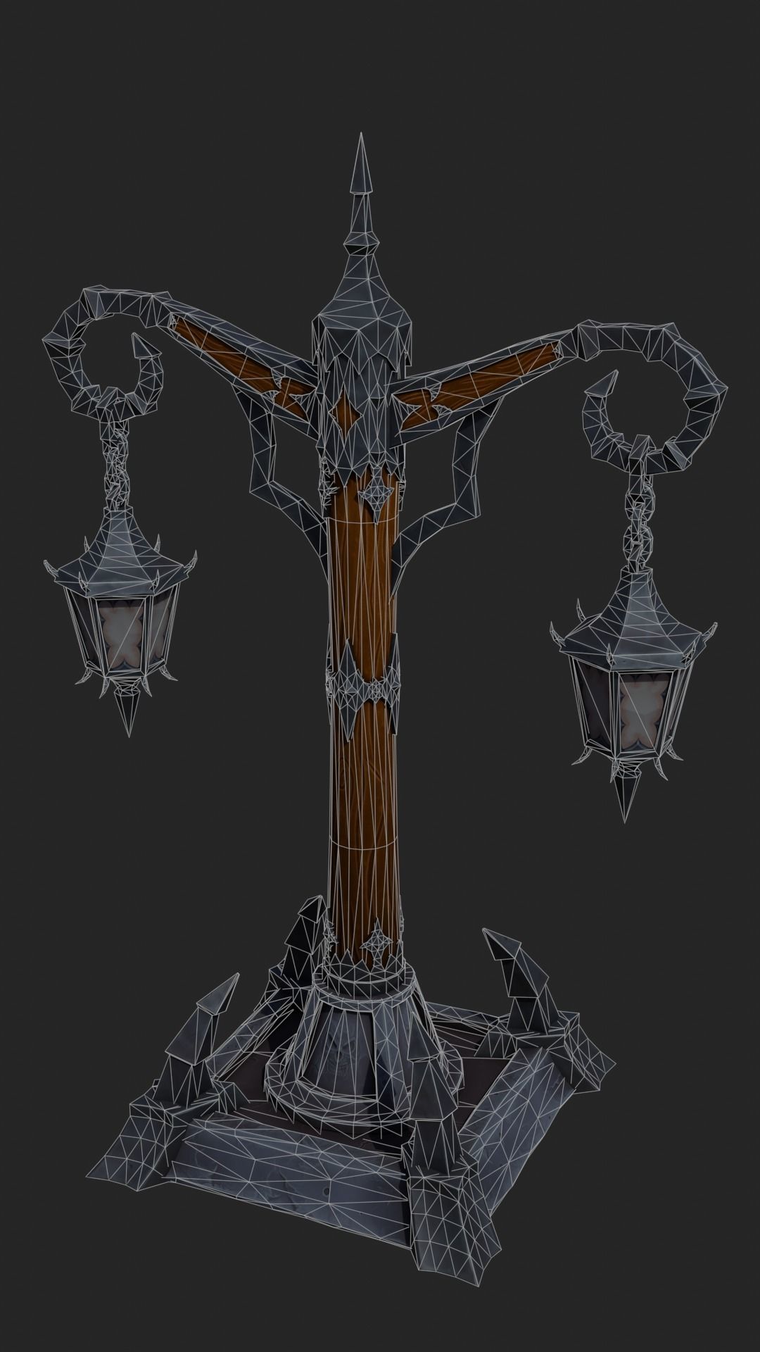 Stylized Lamp post with 5 lights Low-poly 3D model_9