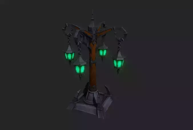 Stylized Lamp post with 5 lights Low-poly 3D model