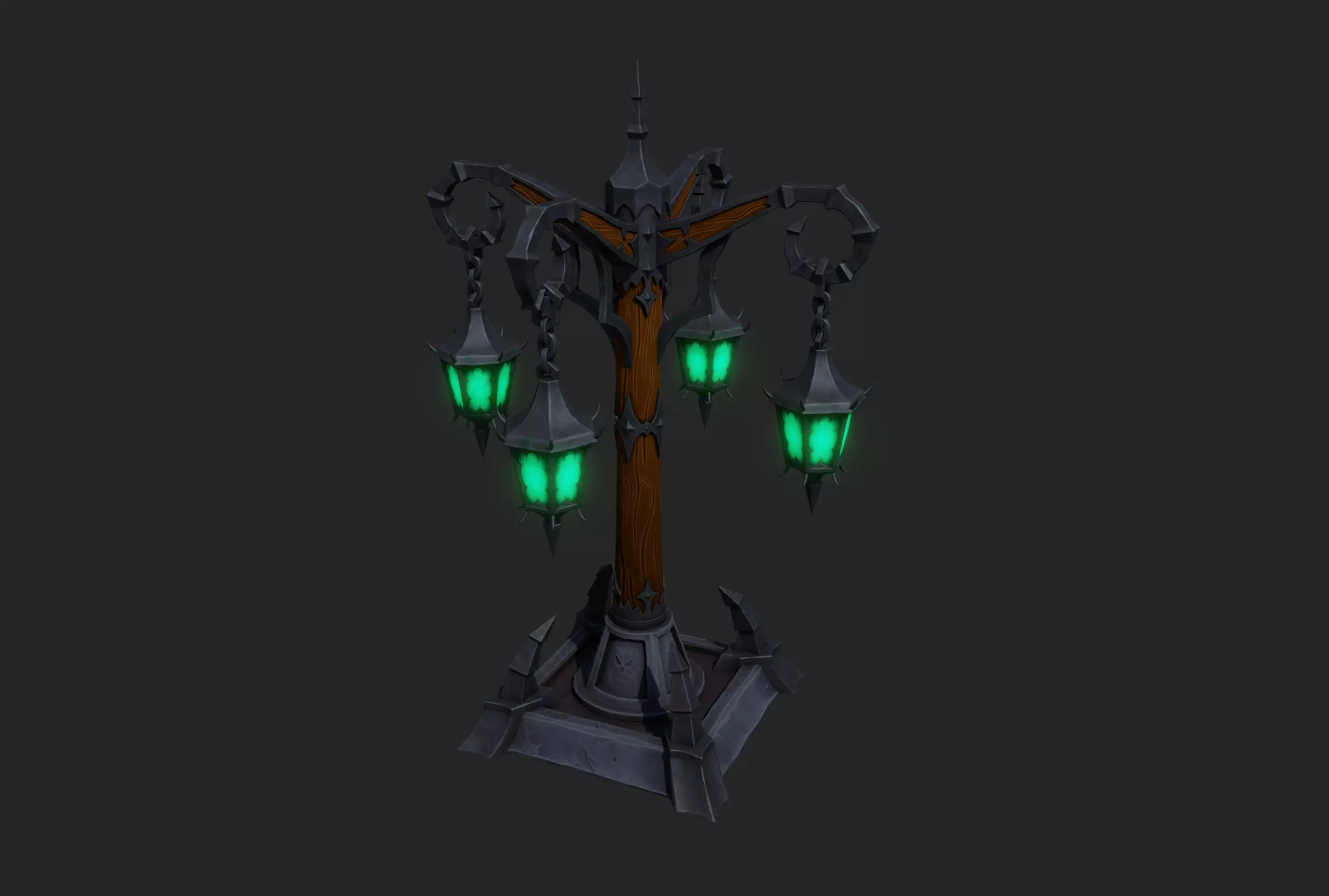 Stylized Lamp post with 5 lights Low-poly 3D model_0