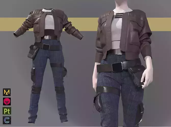 3D girl outfit cyberpunk futuristic woman clothes 3D model