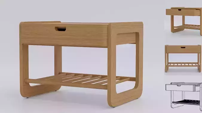 Japanese oak wood nightstand bedside table