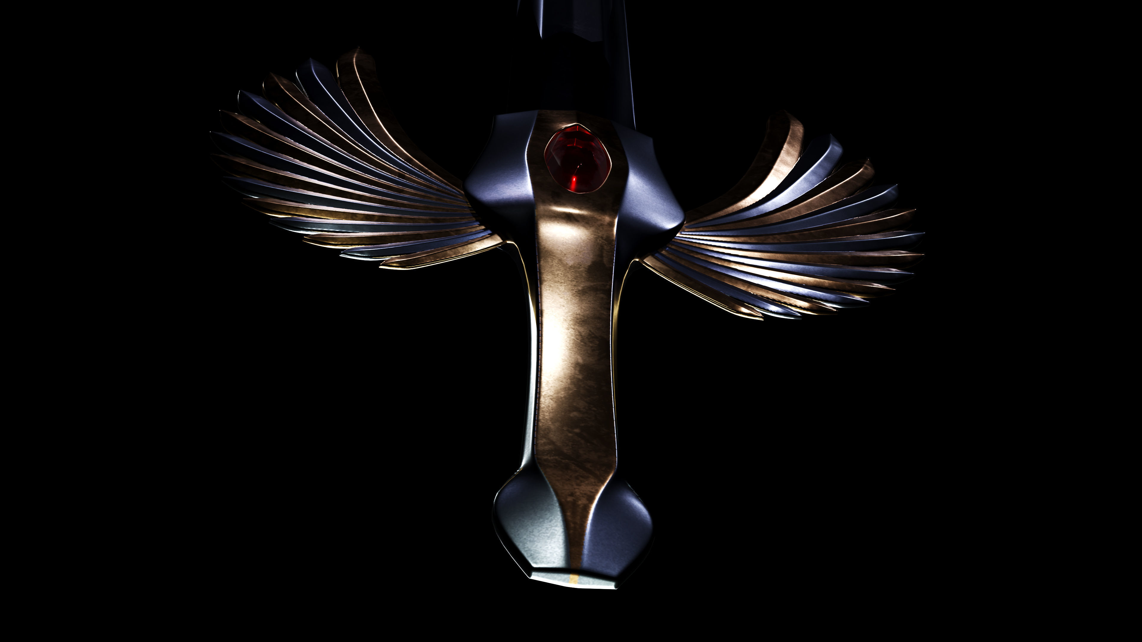 Elven fantasy sword gold and silver gameready Low-poly 3D model_4