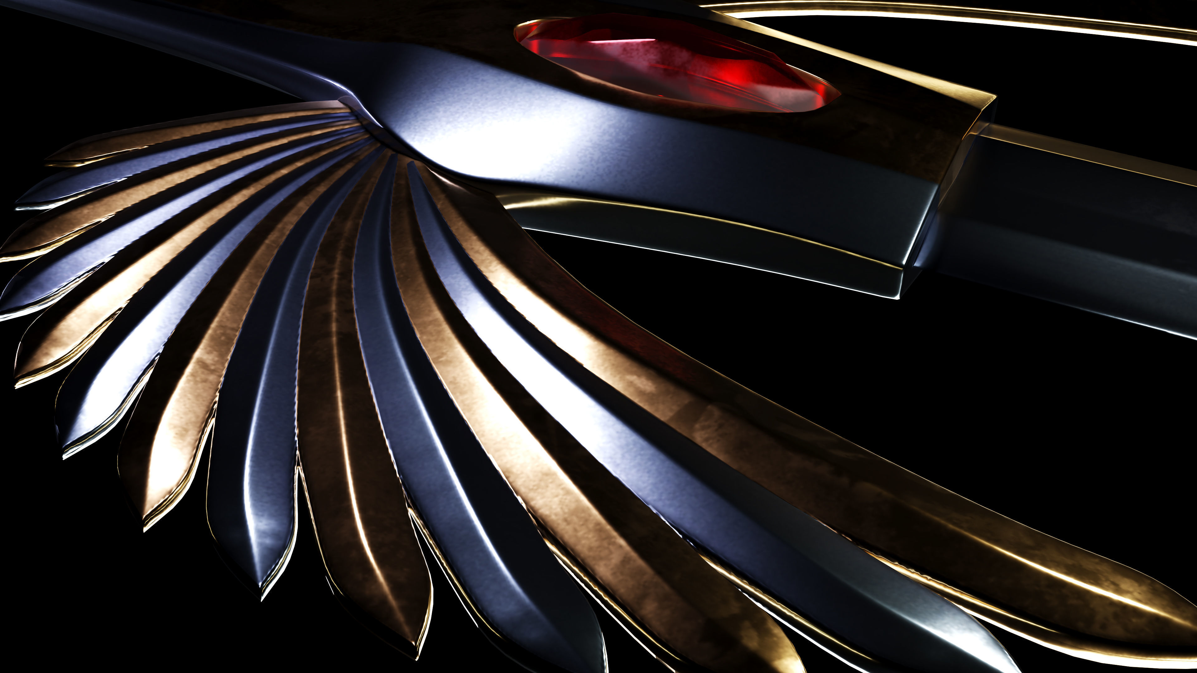 Elven fantasy sword gold and silver gameready Low-poly 3D model_2