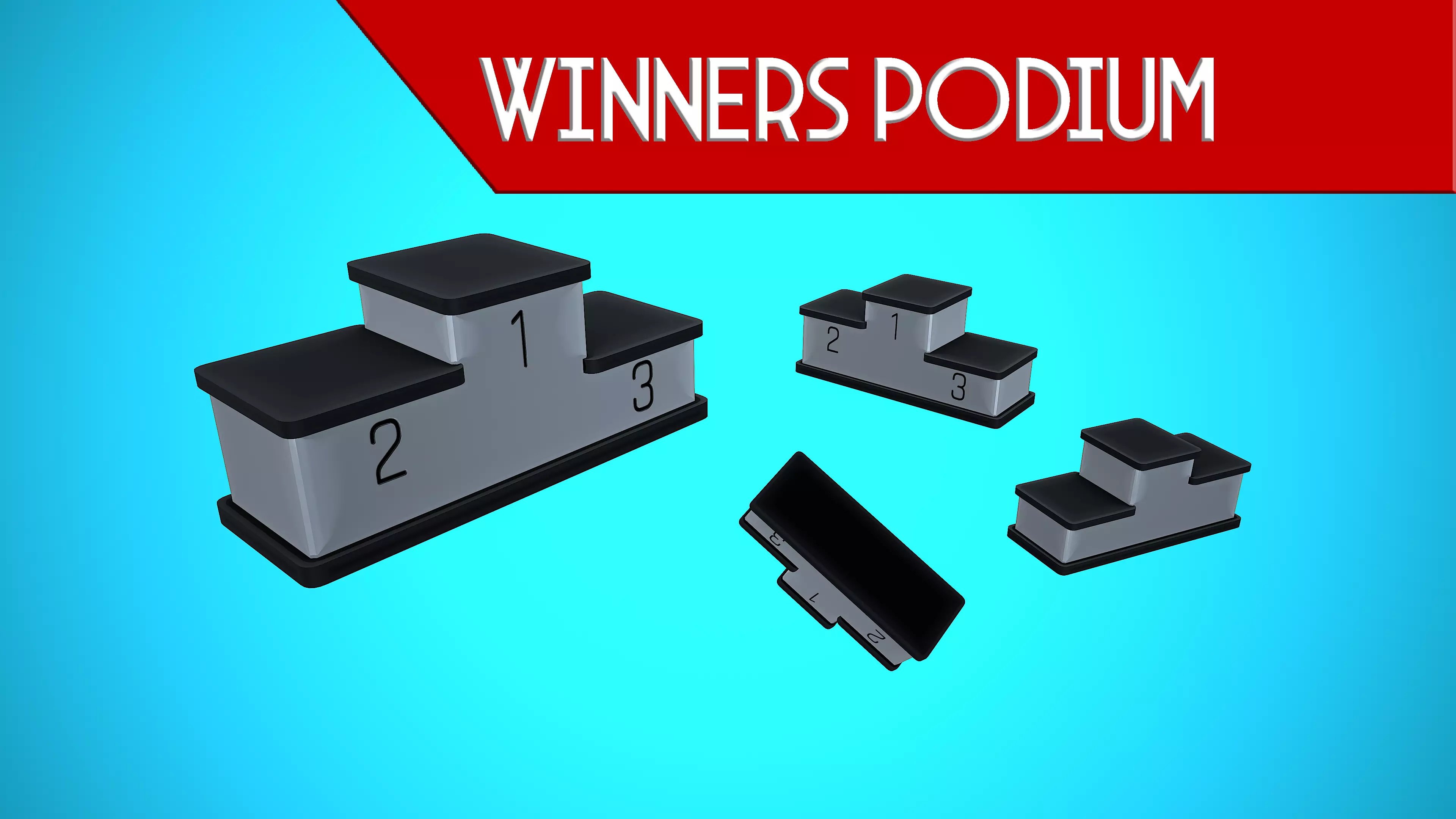 WINNERS PODIUM CARTOON STYLIZED Low-poly 3D model_0