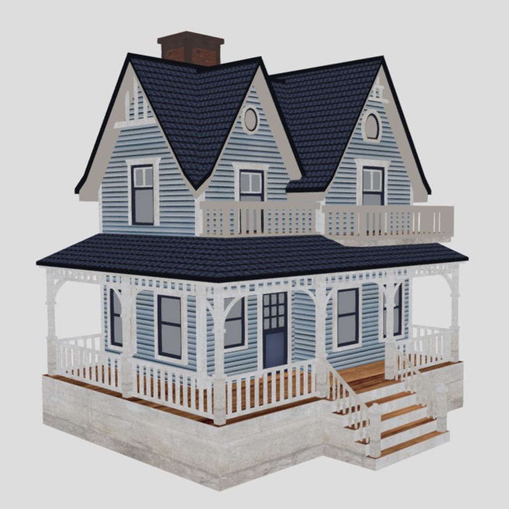 American Style Cottage - Town House Model Low-poly 3D model_8