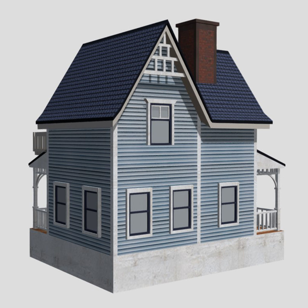 American Style Cottage - Town House Model Low-poly 3D model_3